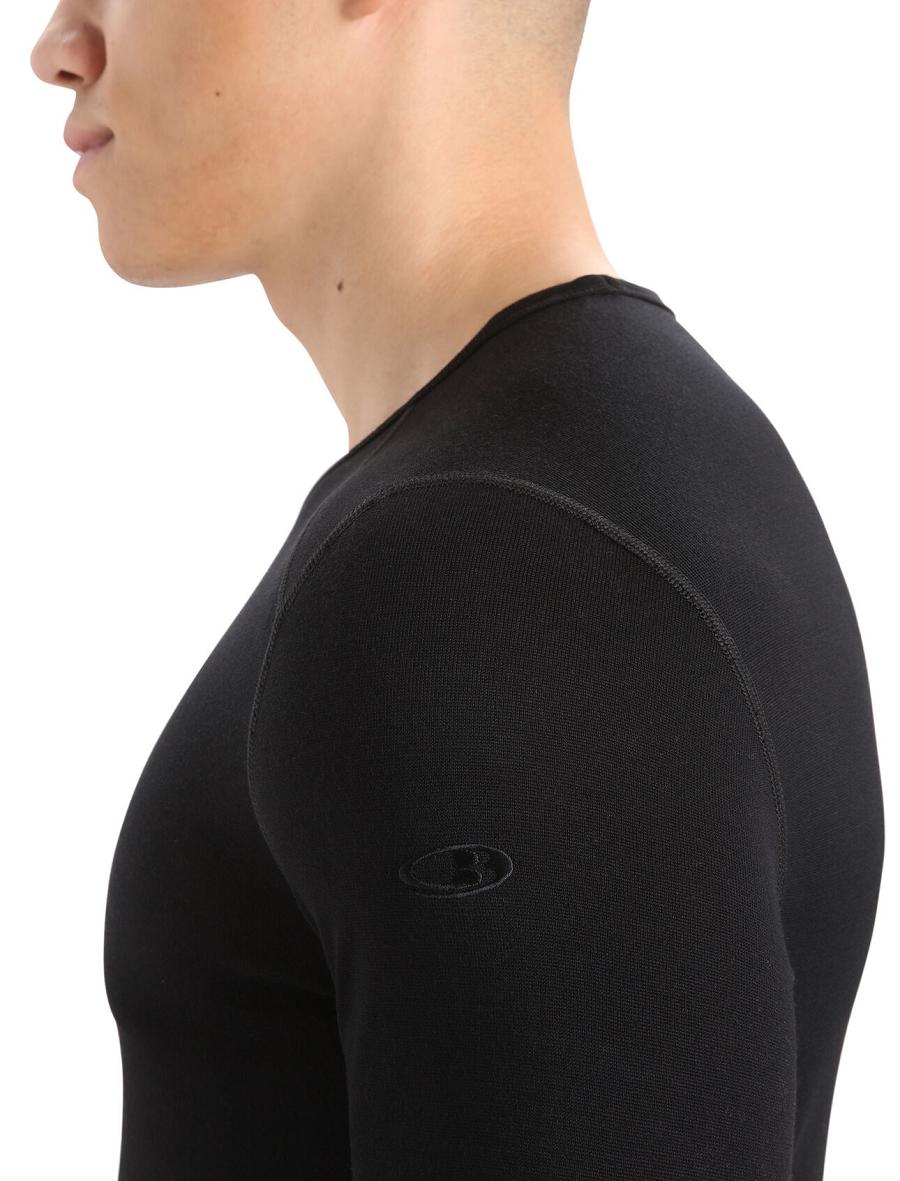 Men's Icebreaker Merino 260 Tech Long Sleeve Crewe Thermal Top Base Layers Black | CA 1549QMAZ